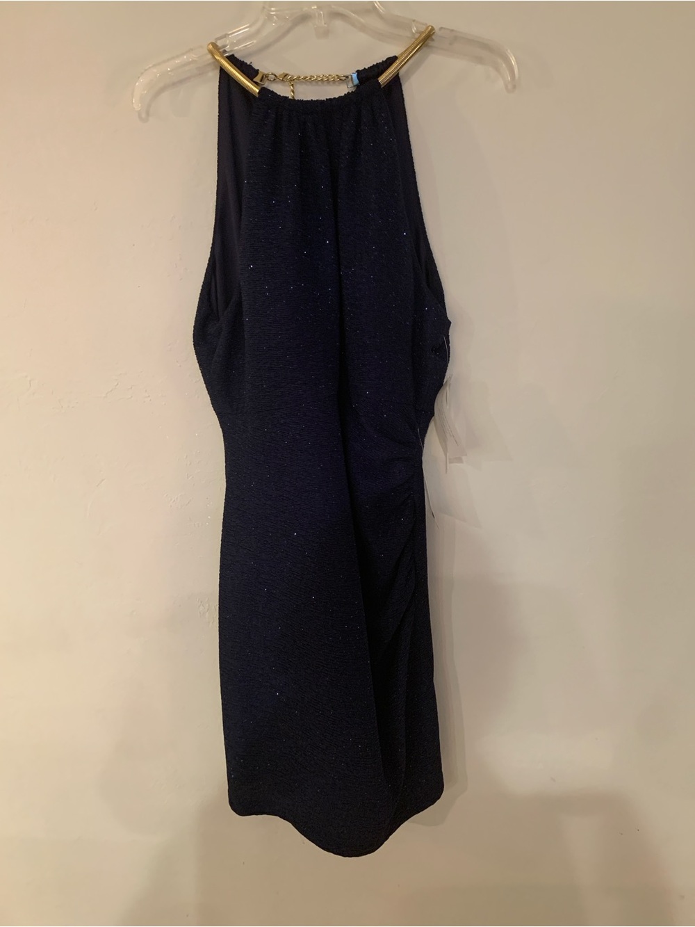Eliza J Chic Navy Sparkle Dress with Gold Accent Neck NWT retail $ 138 size 12